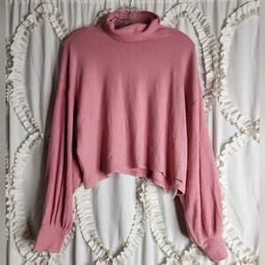New Hollister Pink Soft Ribbed Knit Long Balloon Sleeve Sweater Size Medium